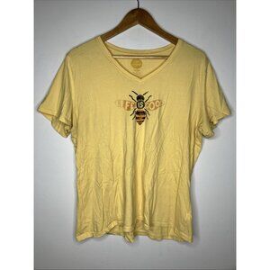 Life is Good Bee Graphic Women's XL Yellow V-Neck T-Shirt